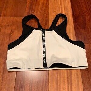 White and Black PINK Sports Bra